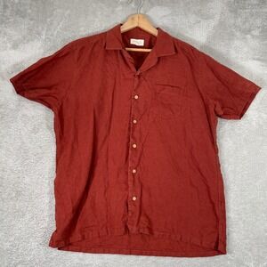 Far Afield Shirt Mens Large Orange Linen Camp Collar Casual Summer Boho